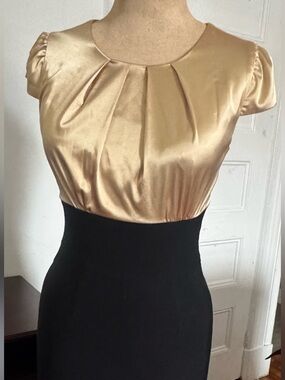 Tiana B. Gold Satin Pleated Cap-Sleeve Dress Top